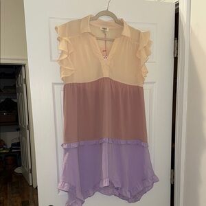 Girls' Ruffled Dress in Cream, Brown, and Purple